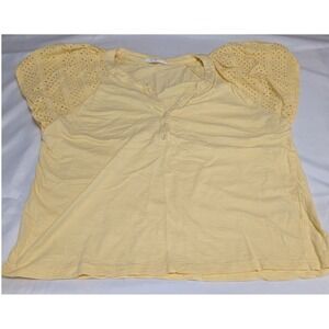 Jane + Delancey Eyelet Sleeve Henley Women Large Yellow Excellent Boho Top